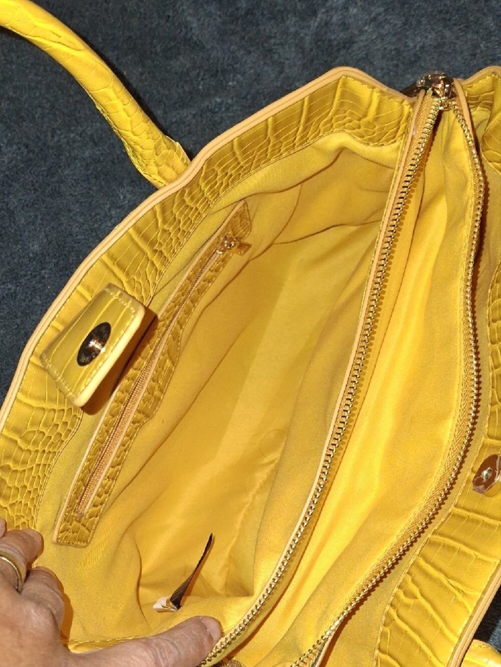 bebe Yellow Croc-Embossed Satchel Tote - Picture 4 of 7